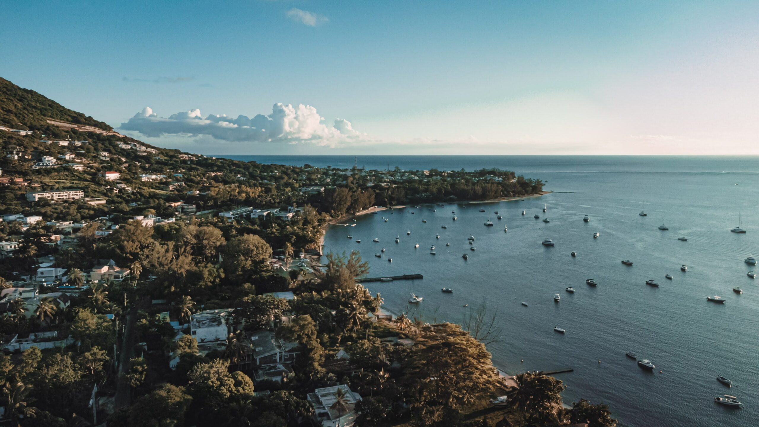 Aerial view of a Mauritius coastal town
