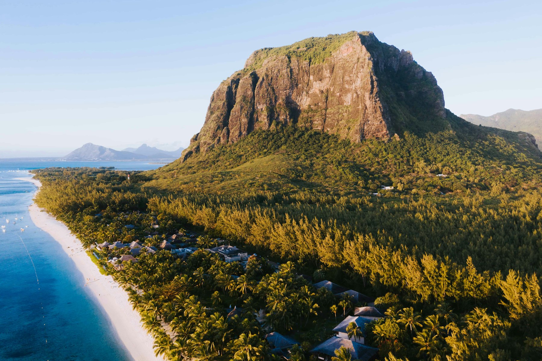 Aerial view of Le Morne Brabant, its beach and the lagoon