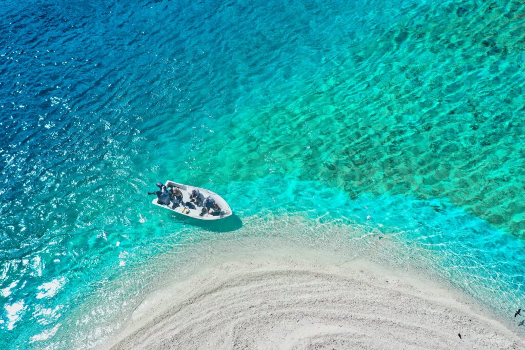 aerial view of a boat near the beach